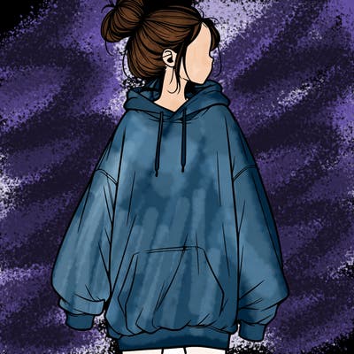 realistic girl with a oversized sweatshirt on and a bun