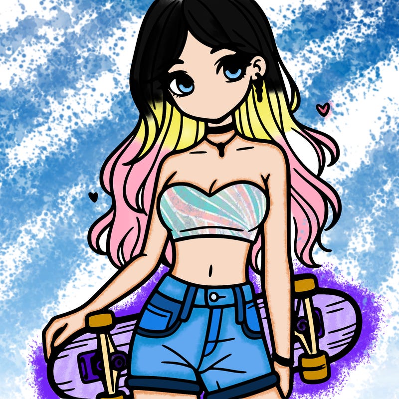 girl wearing crop top with skateboard