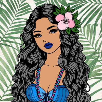 realistic beautiful hawaiian woman,long dress,haku lei, lips