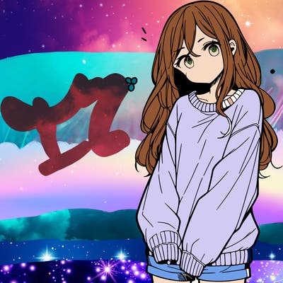 manga teen girl  in a sweater and baggy pants
