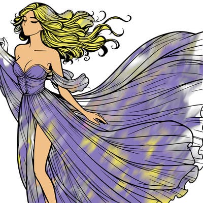 realistic woman in dress flowing the the wind