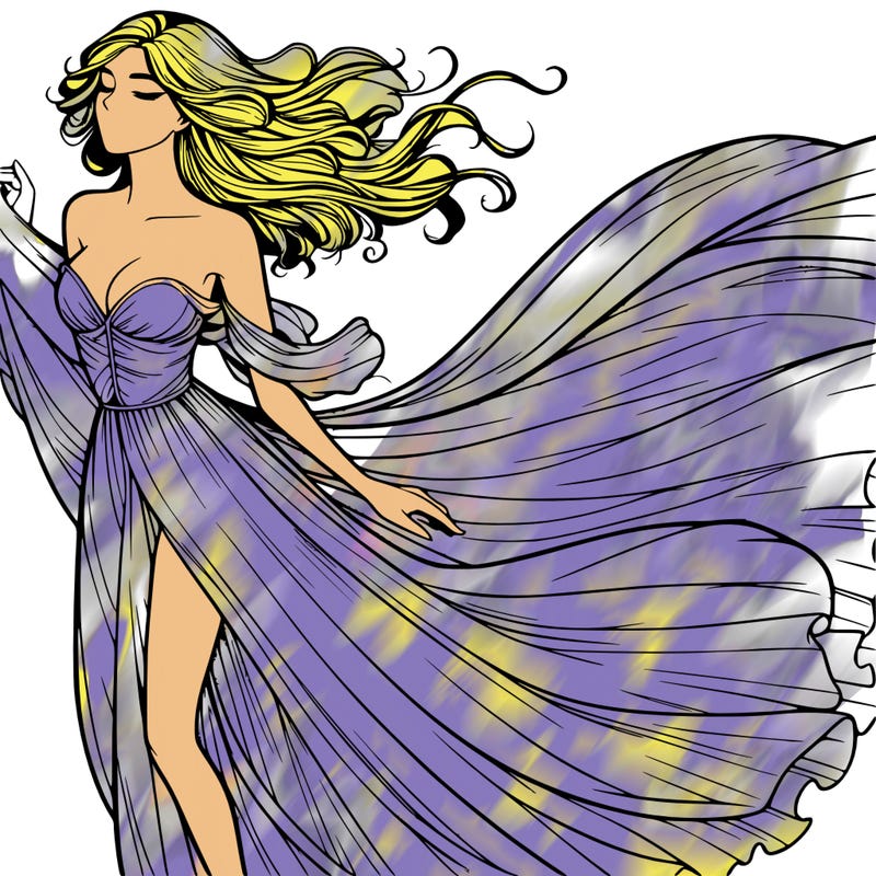 realistic woman in dress flowing the the wind