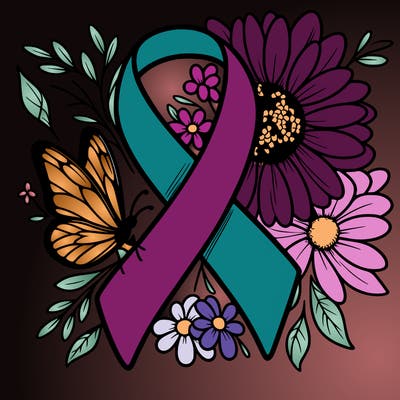 cancer awareness symbol with flowers and butterflies