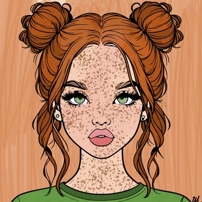 realistic girl with two buns in hair and lips