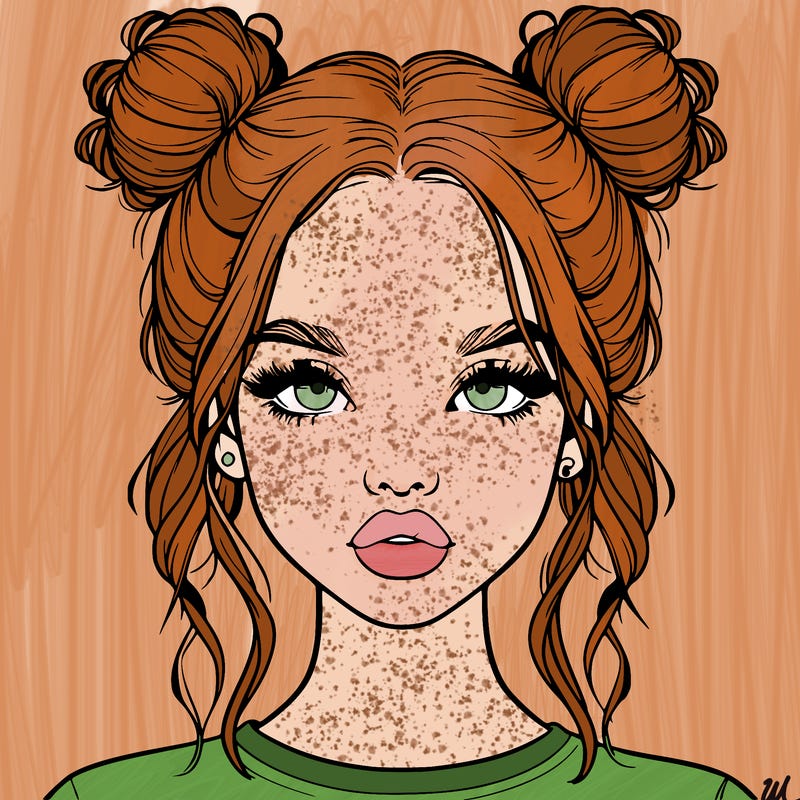 realistic girl with two buns in hair and lips