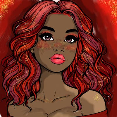 realistic girl with wavy hair and lips