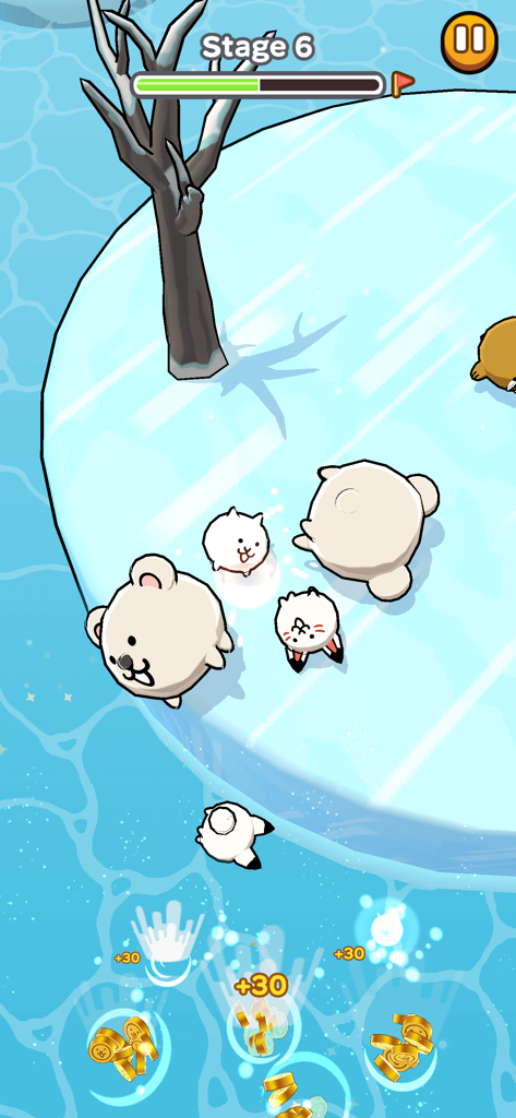 Battle Cats Quest - Cute cat characters bumping rivals off an icy island in Battle Cats Quest stage six