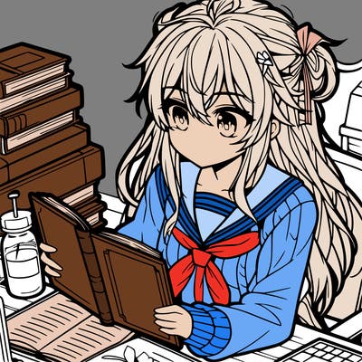 anime girl reading a book