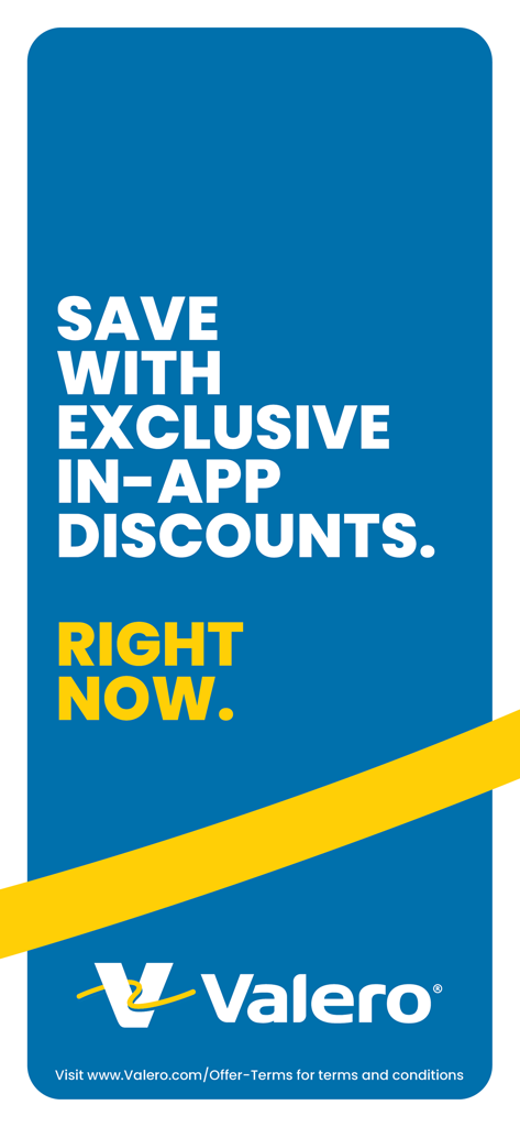 ValeroPay+ - Marketing banner for ValeroPay plus promoting exclusive in-app discounts