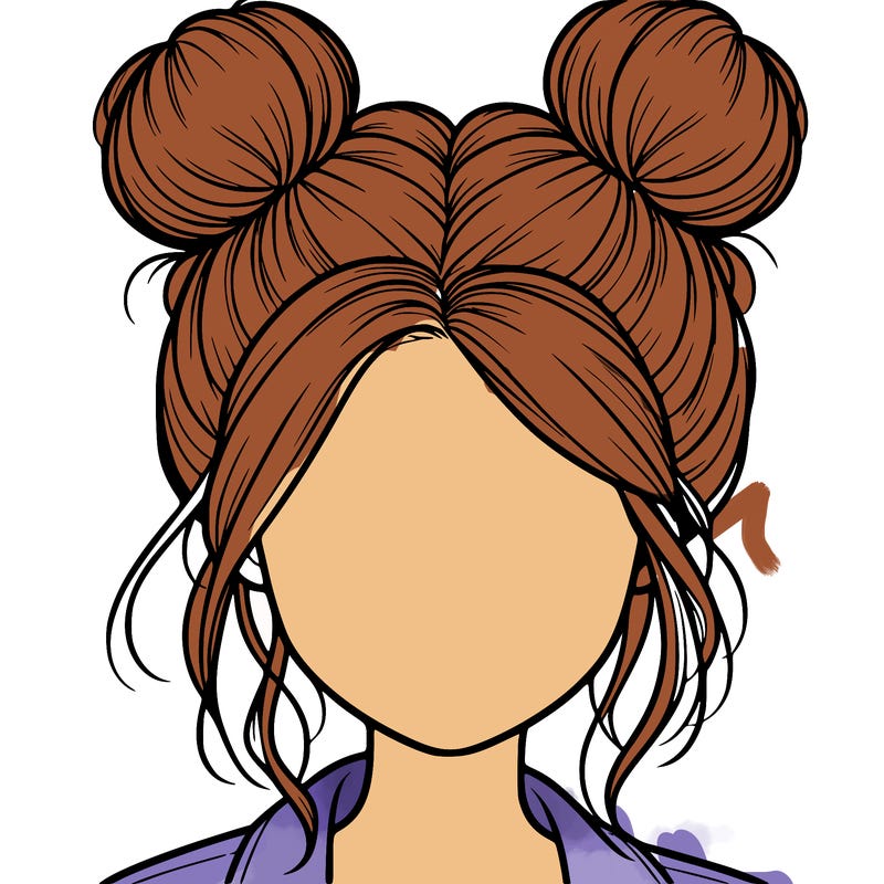 realistic girl with buns on the top of her hair