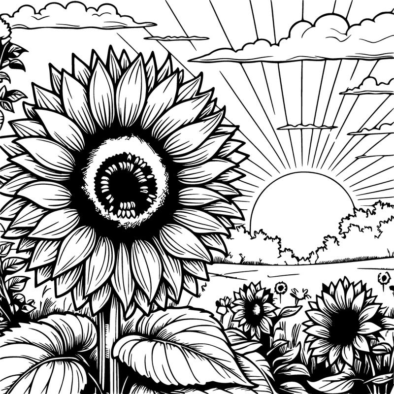 sunflower with sunrise realistic