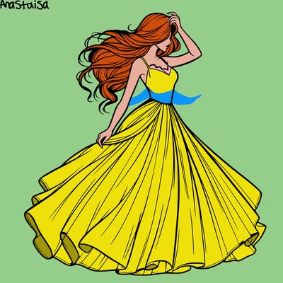 realistic woman with dress flowing in the wind