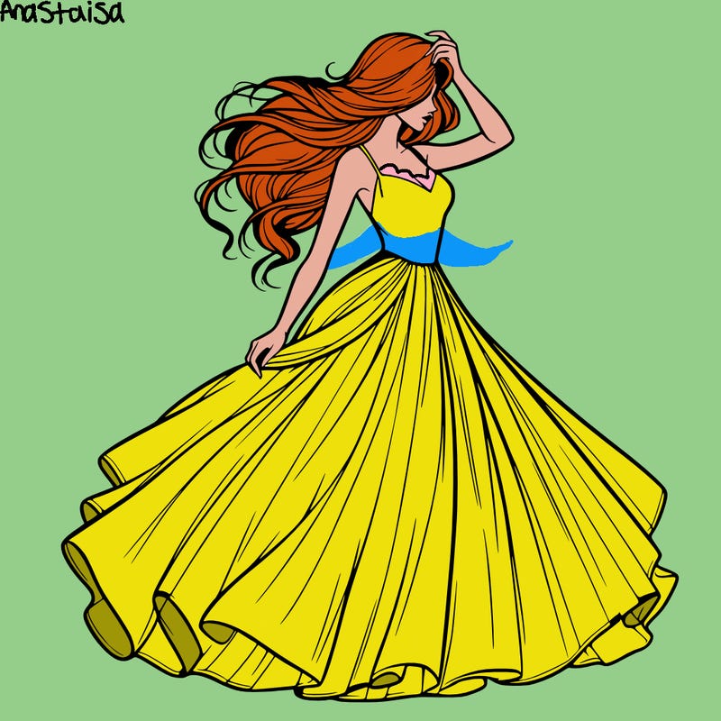 realistic woman with dress flowing in the wind