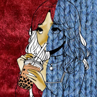 realistic girl drinking boba tea