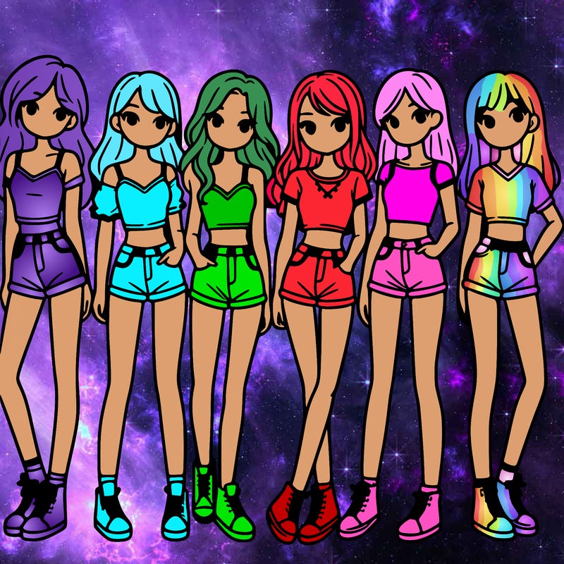 a group of girls wearing crop tops and shorts