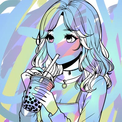 realistic girl drinking boba tea