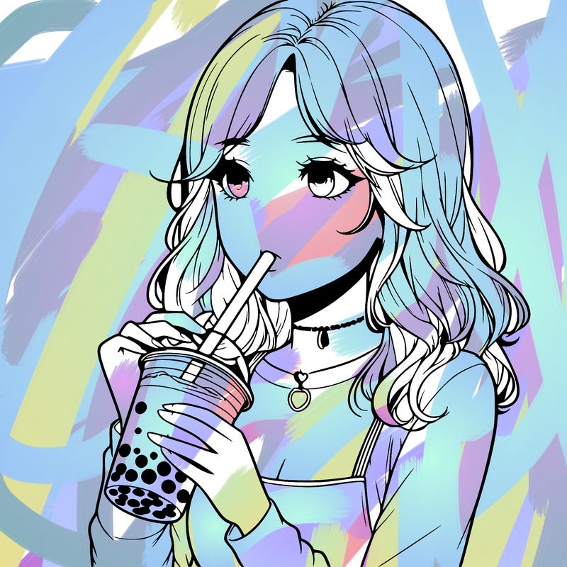 realistic girl drinking boba tea