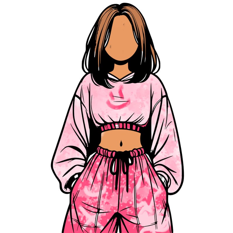 realistic girl faceless with baggy pants and a crop top