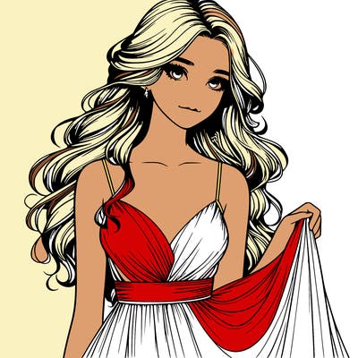 realistic girl in flowy silky prom dress