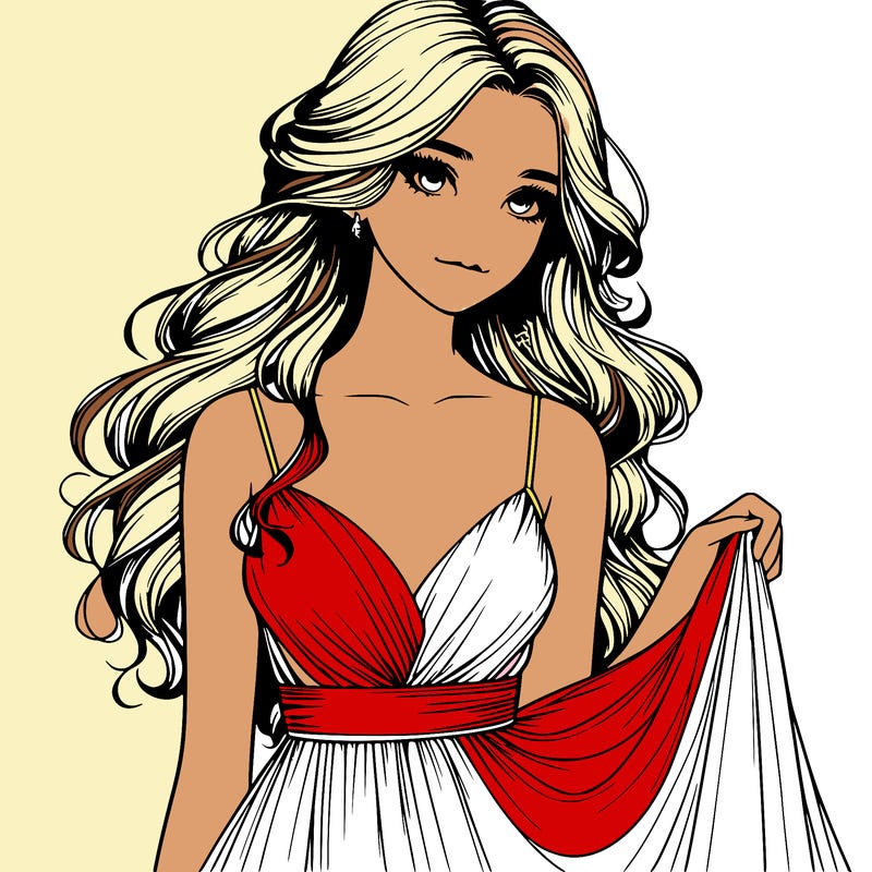 realistic girl in flowy silky prom dress