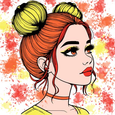 realistic girl with buns on the top of her head
