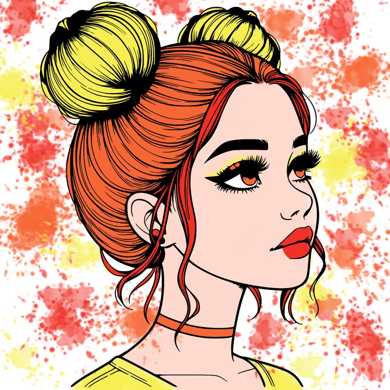 realistic girl with buns on the top of her head