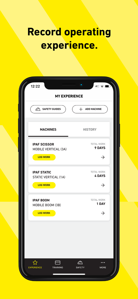 IPAF ePAL - Digital logbook in the IPAF ePAL app for recording work experience on scissor lifts and boom machines