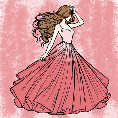 realistic woman with dress flowing in the wind