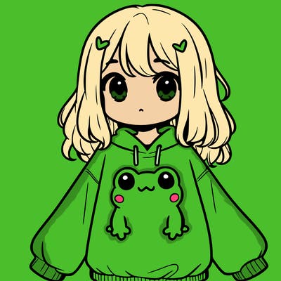 girl wearing frogging sweatshirt