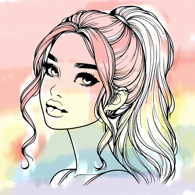 realistic girl with a ponytail on her hair and lips