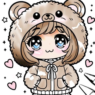 cute girl with a bear hoodie