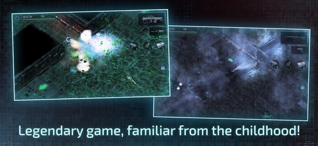 Alien Shooter 2 - The Legend - Jogabilidade isométrica de cima para baixo de Alien Shooter 2 mostrando combate alienígena e um nível de floresta escura