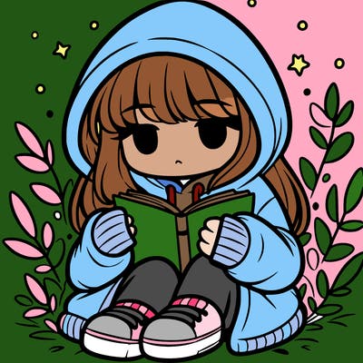 girl in oversized hoodie reading a book