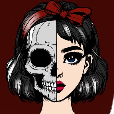 realistic girl with half skull mask