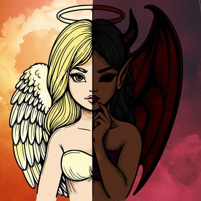 realistic angel half demon