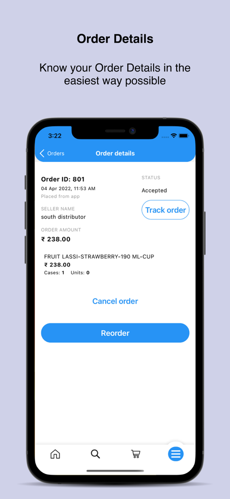 Bizom one (Distiman) - Bizom one app interface showing order details status and tracking for small business retailers