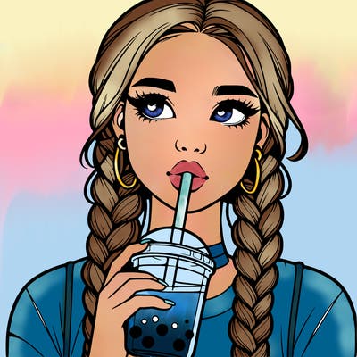 realistic girl with braided hair drinking boba