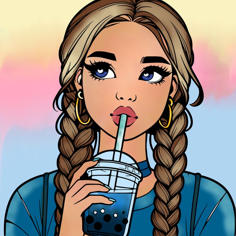 realistic girl with braided hair drinking boba