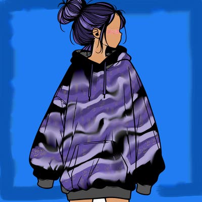 realistic girl with a oversized sweatshirt on and a bun