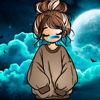 girl with baggy sweatshirt and messy bun