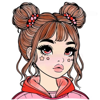 realistic girl with space buns