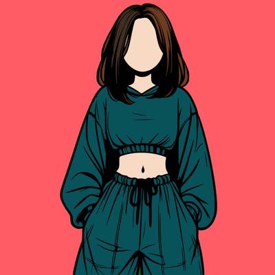 realistic girl faceless with baggy pants and a crop top