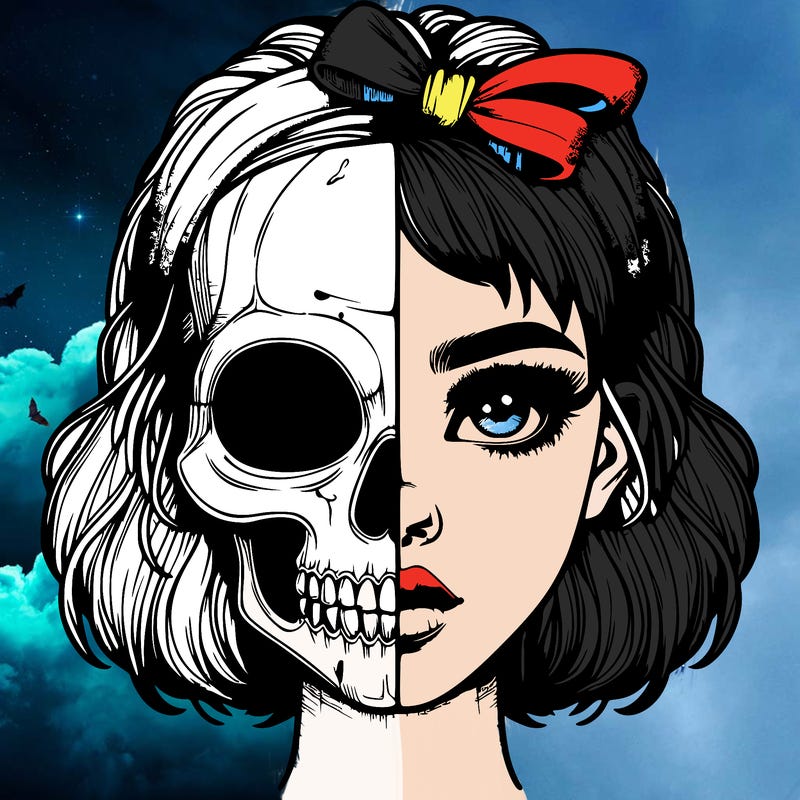 realistic girl with half skull mask