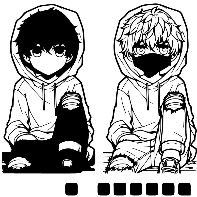 a male hoodie ripped jeans and messy hair anime