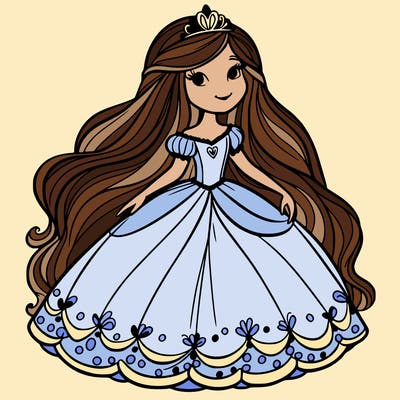 a princess with long hair and a big flowy dress