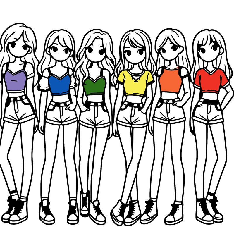 a group of girls wearing crop tops and shorts