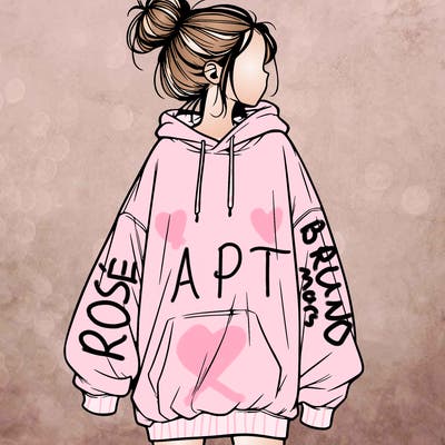 realistic girl with a oversized sweatshirt on and a bun