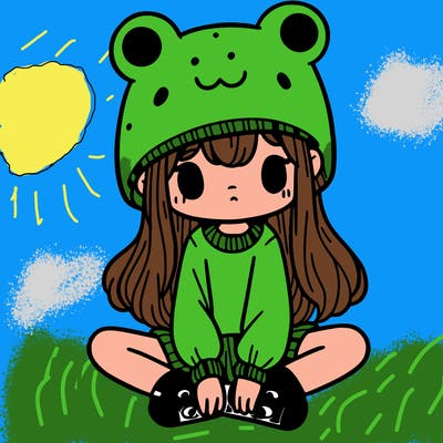 a girl wearing a frog hat and some frog socks