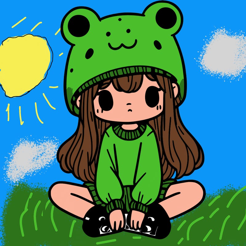 a girl wearing a frog hat and some frog socks