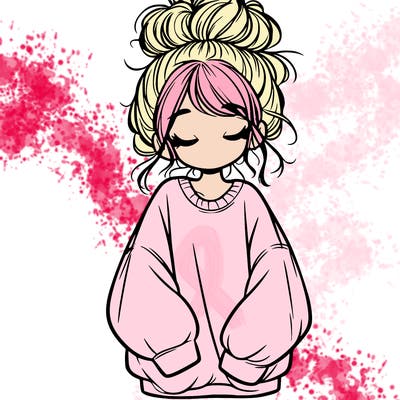 girl with baggy sweatshirt and messy bun